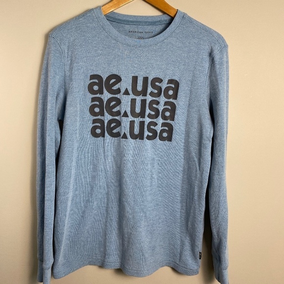 American Eagle Men's Pale Blue Long Sleeve Tight Waffle Knit LS T-Shirt Medium - Picture 1 of 13